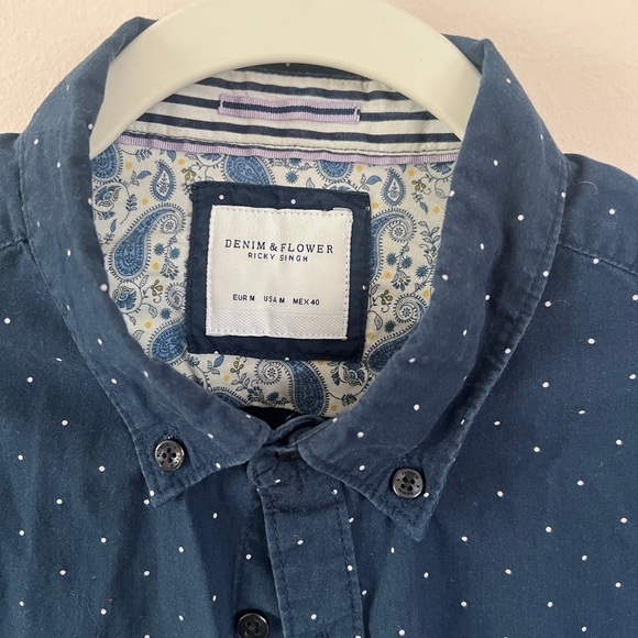 Denim & Flower Blue Casual Button Down Shirt 310 - Picture 3 of 12